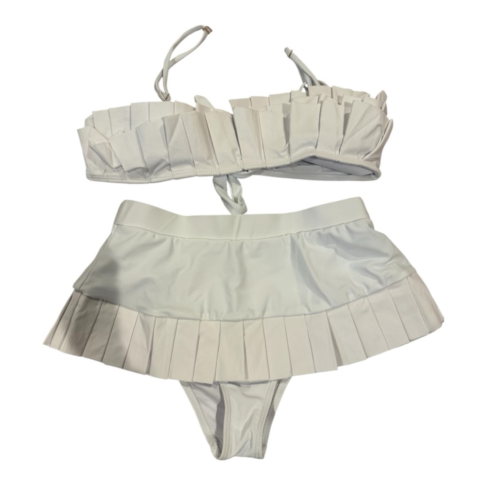 White Pleated Bikini Set with pads‎
